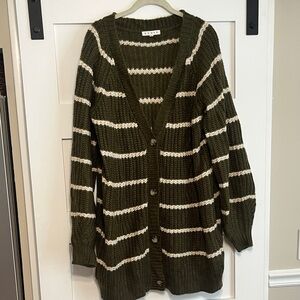 HYFVE Olive and Cream Striped Cardigan